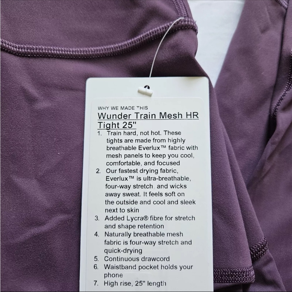 Lululemon Wunder Train Mesh HR Tight 25” GPTH Grape Thistle Women's Size 6 - Picture 2 of 7